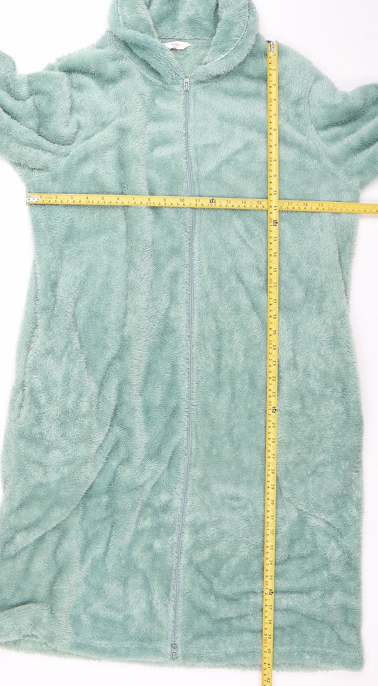 Cotton Traders Women's Stone Green Fleece Zip Robe Size 14/16