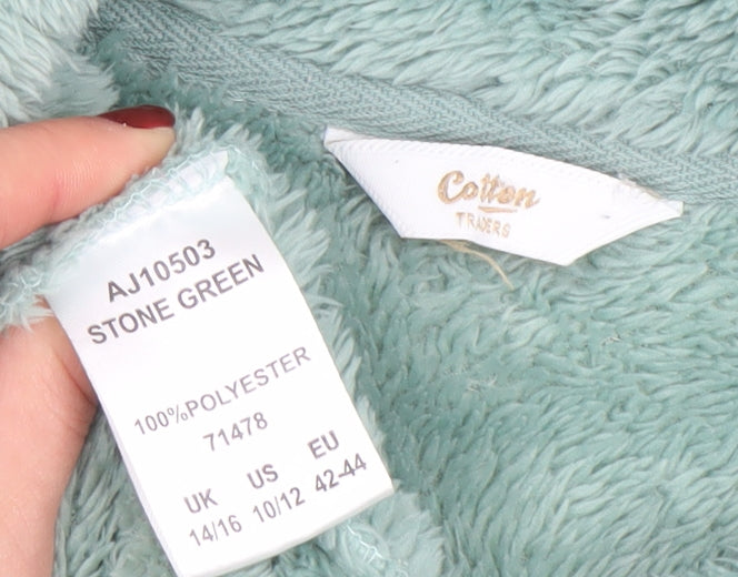 Cotton Traders Women's Stone Green Fleece Zip Robe Size 14/16