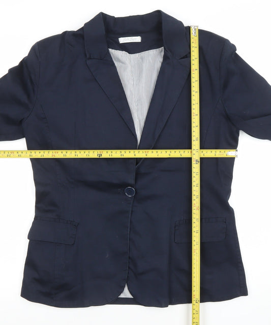 Lulu Jane Women Navy Blue XL Cotton Blend Single Breasted Blazer