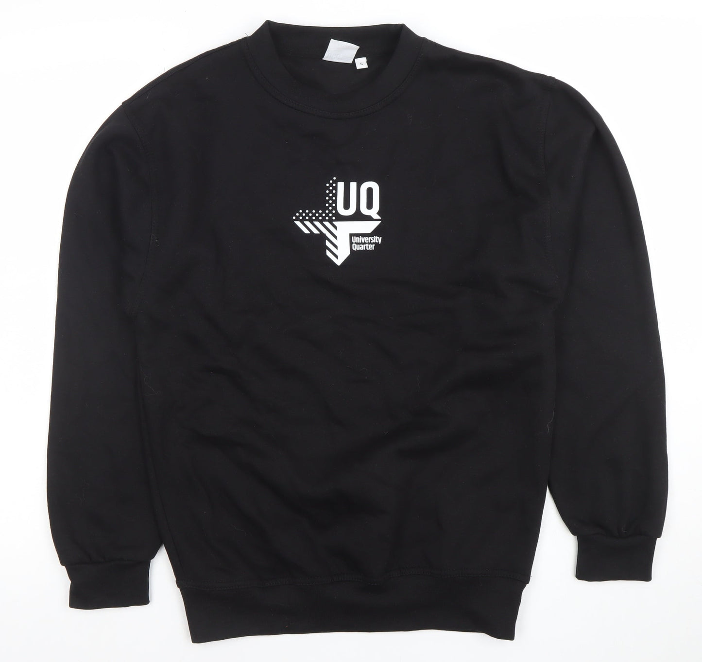 UCC Men’s Black Crew Neck Pullover Sweatshirt S Graphic Logo Regular Fit