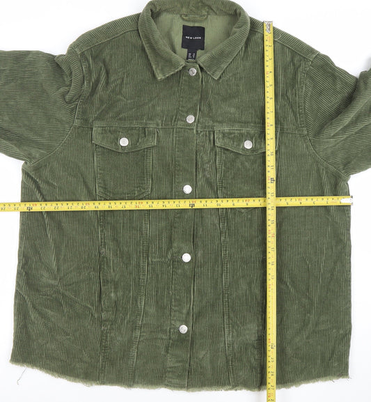 New Look Women Green Corduroy Button-Up Long Sleeve Jacket Size 14