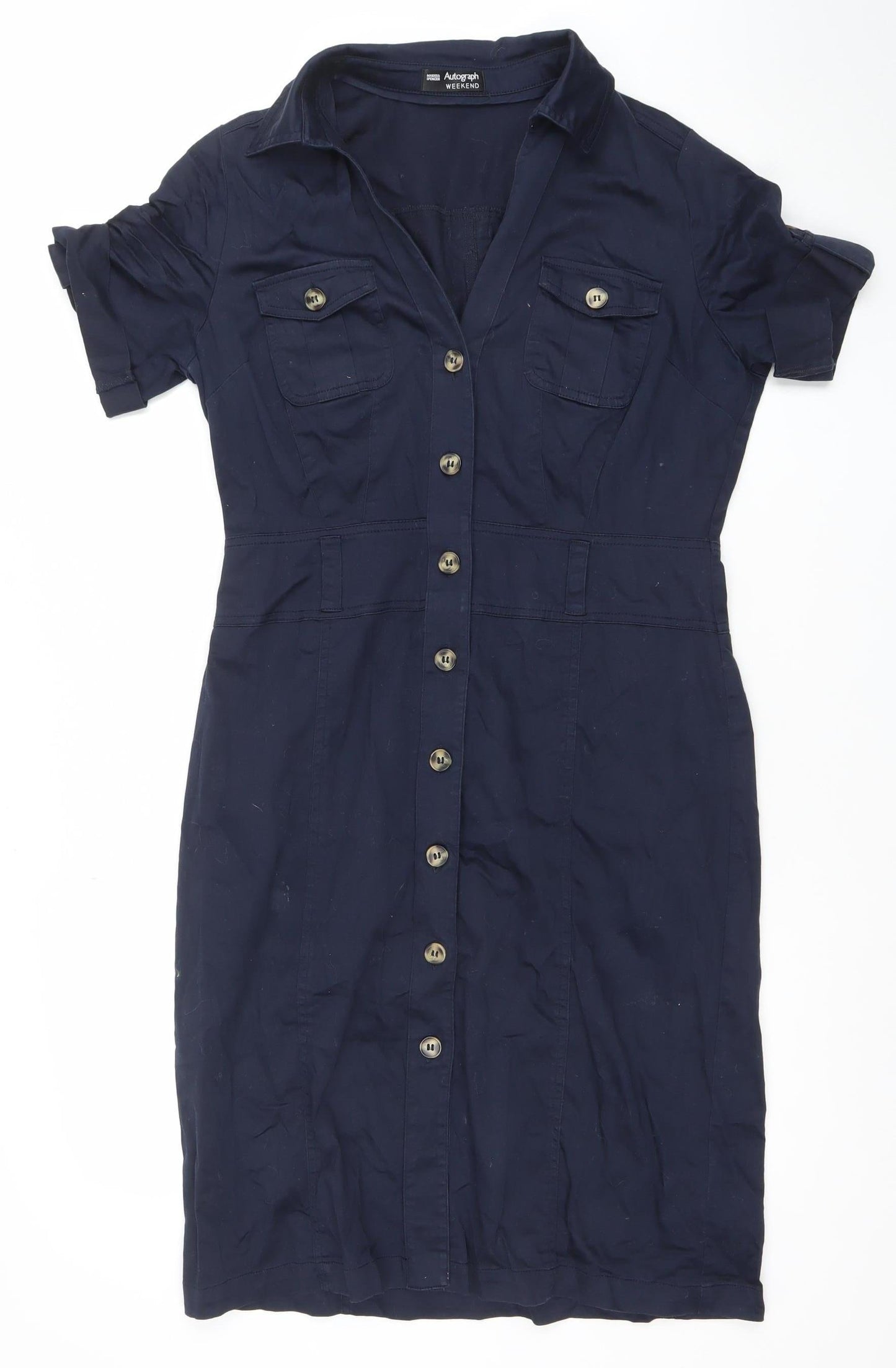 Marks and Spencer Women Blue Cotton Shirt Dress Size 12