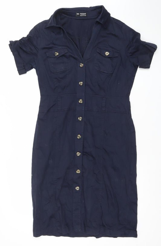 Marks and Spencer Women Blue Cotton Shirt Dress Size 12