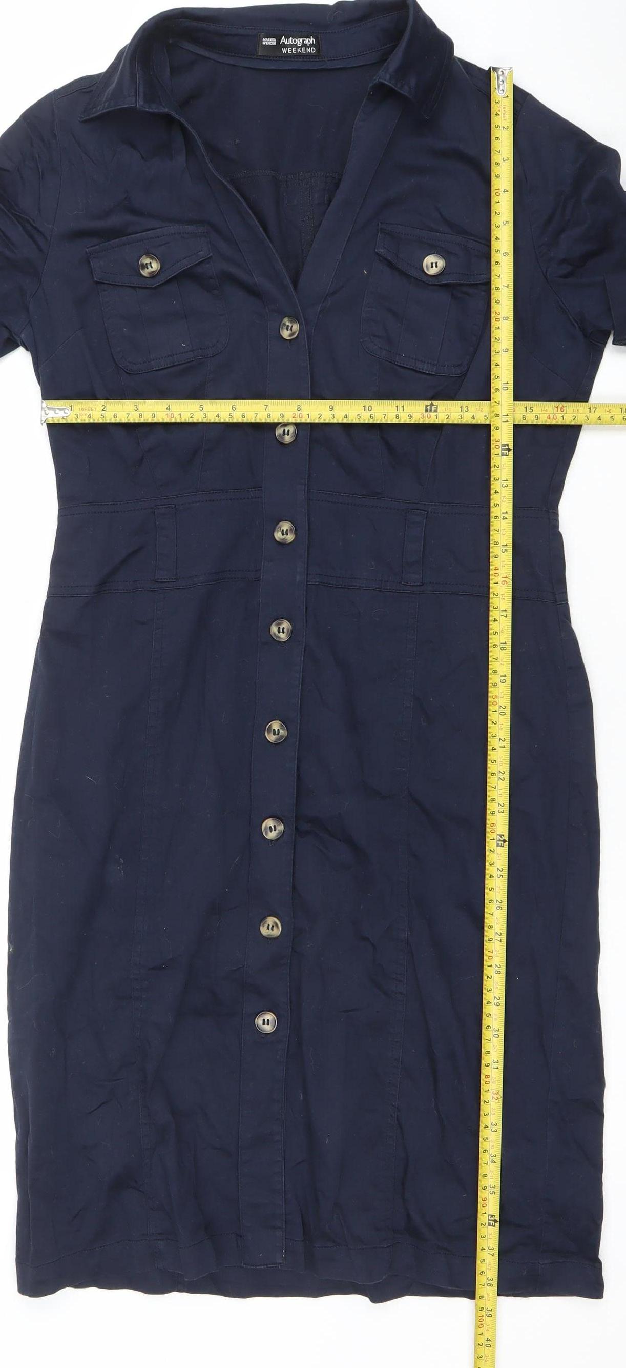 Marks and Spencer Women Blue Cotton Shirt Dress Size 12