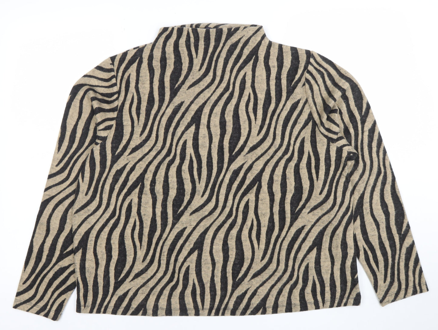 Marks and Spencer Womens Beige Zebra Print Long Sleeve Mock Neck T-Shirt Size 20