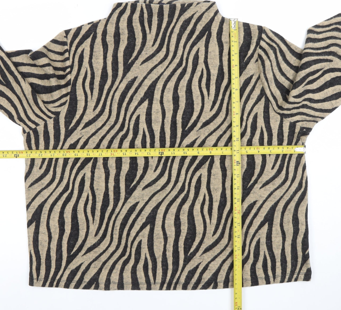 Marks and Spencer Womens Beige Zebra Print Long Sleeve Mock Neck T-Shirt Size 20
