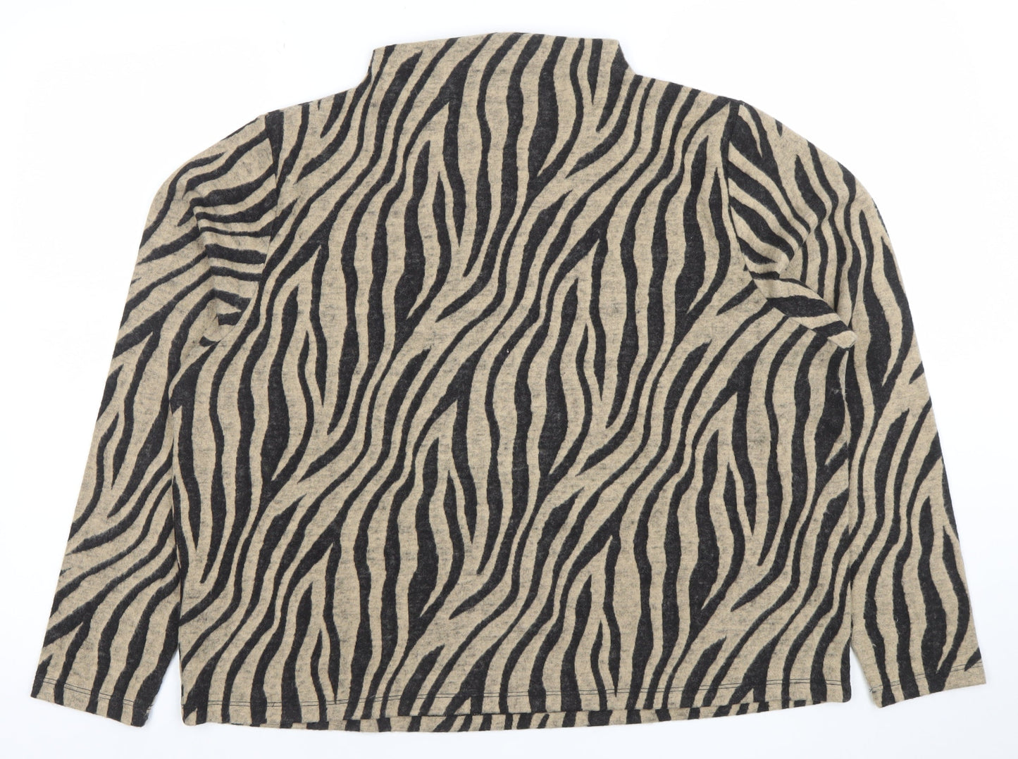 Marks and Spencer Womens Beige Zebra Print Long Sleeve Mock Neck T-Shirt Size 20