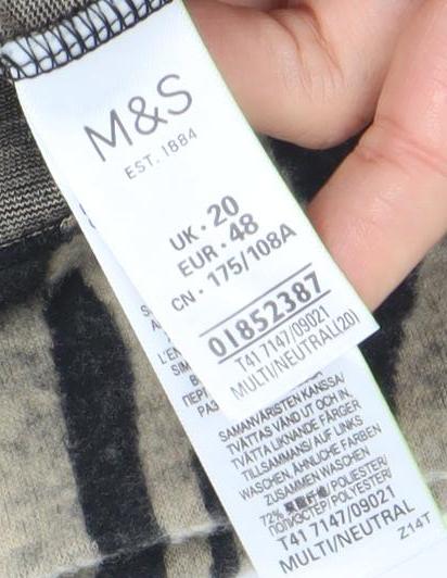 Marks and Spencer Womens Beige Zebra Print Long Sleeve Mock Neck T-Shirt Size 20