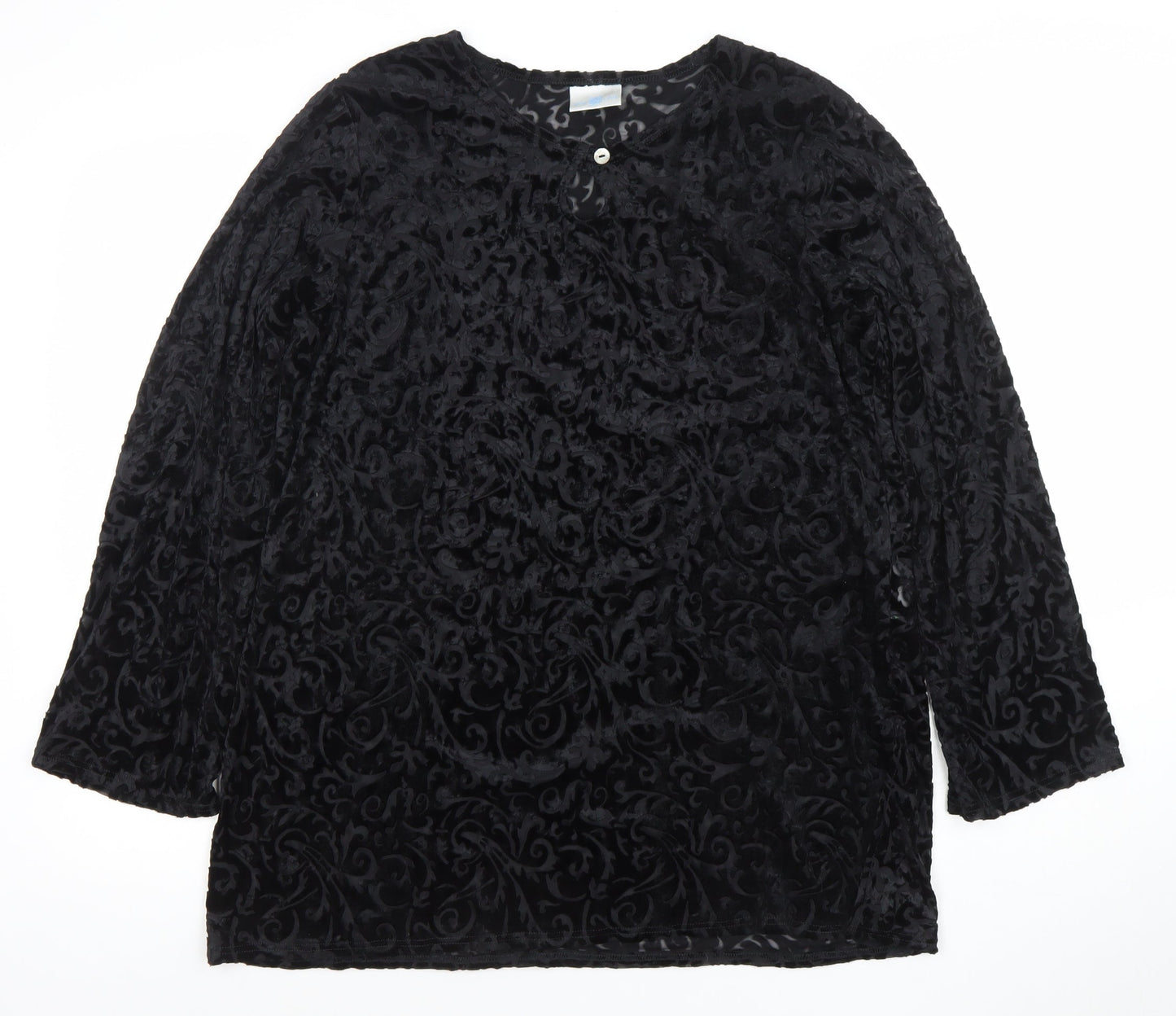 New Look Women’s Black Velvet Floral Long Sleeve Tunic Blouse UK 16