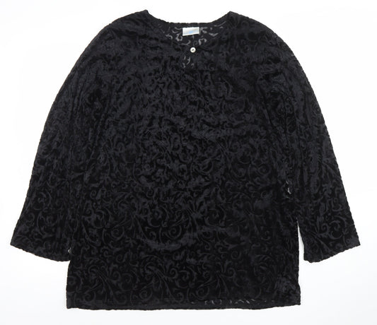 New Look Women’s Black Velvet Floral Long Sleeve Tunic Blouse UK 16