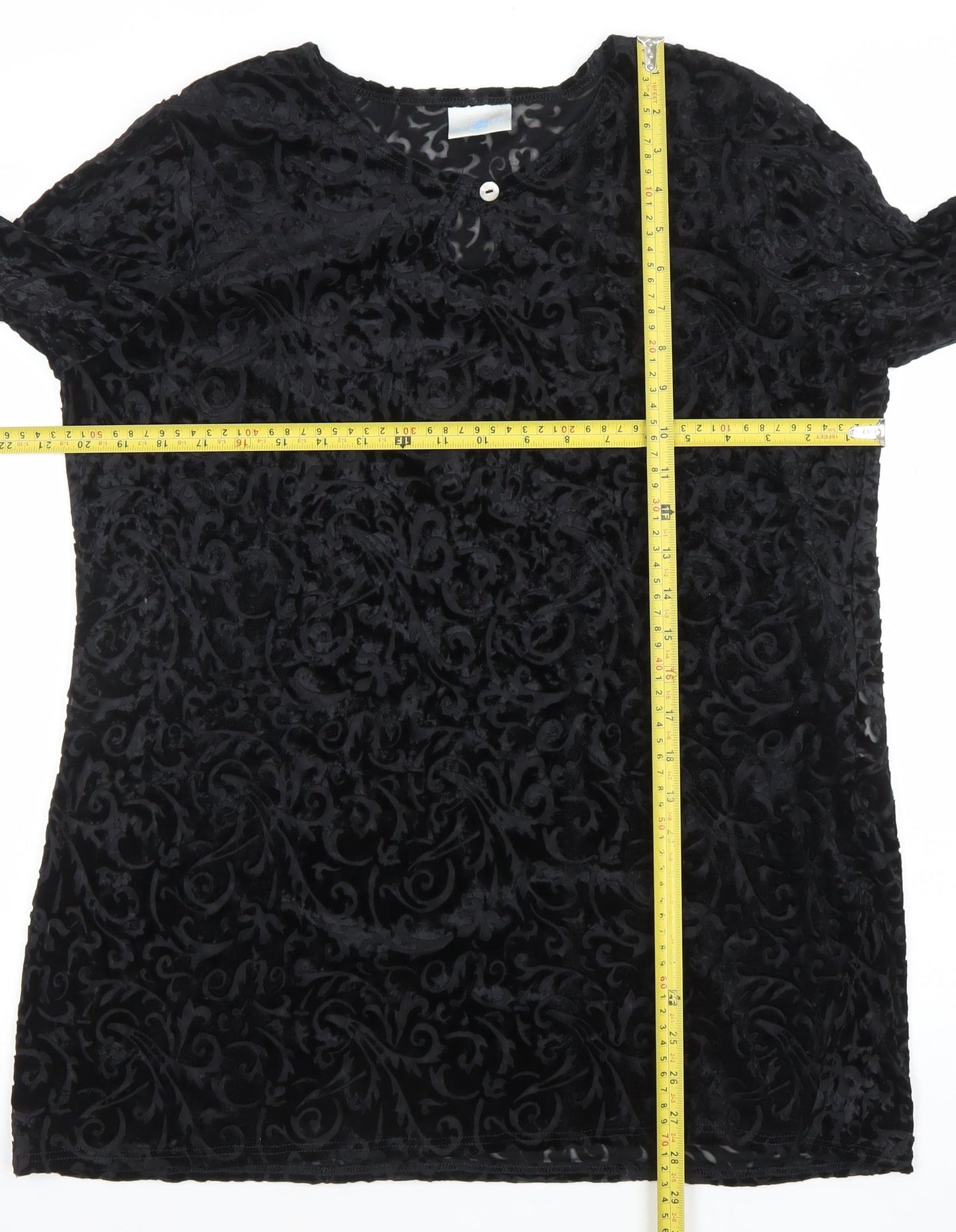 New Look Women’s Black Velvet Floral Long Sleeve Tunic Blouse UK 16