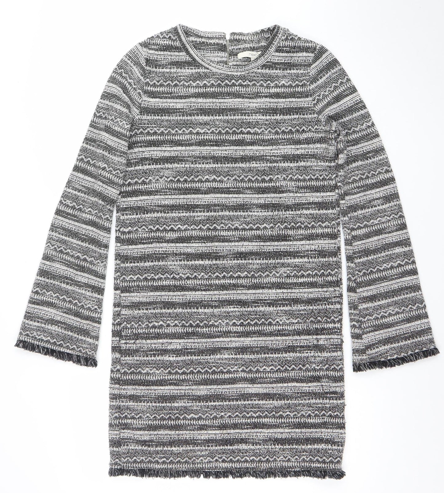Next Women Grey Striped Knit Shift Dress Size 8 Long Sleeve
