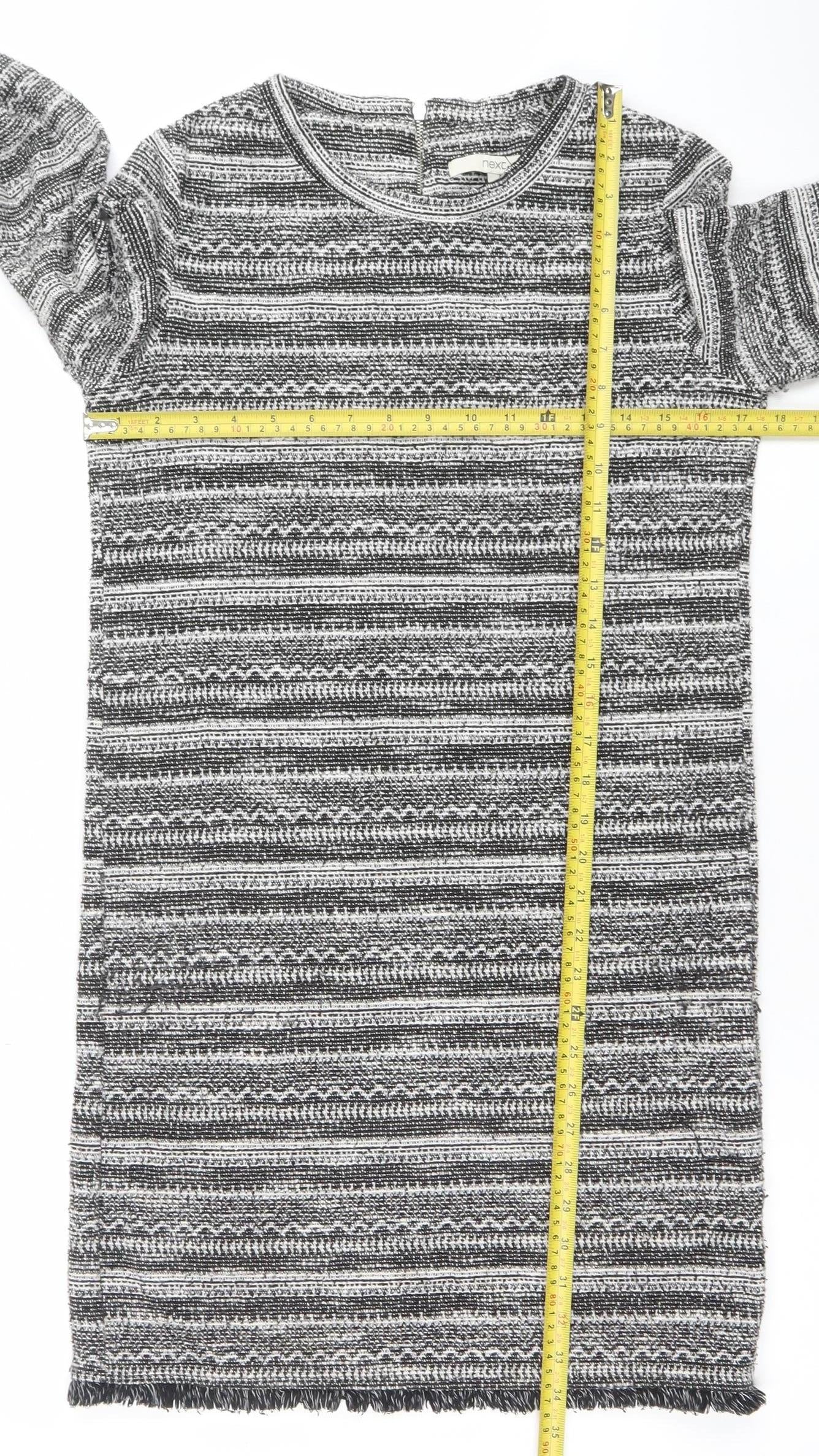 Next Women Grey Striped Knit Shift Dress Size 8 Long Sleeve
