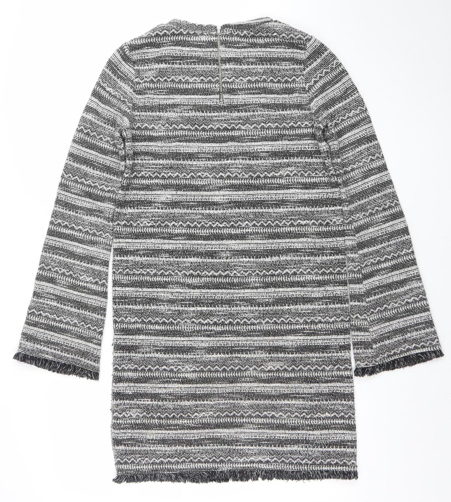 Next Women Grey Striped Knit Shift Dress Size 8 Long Sleeve