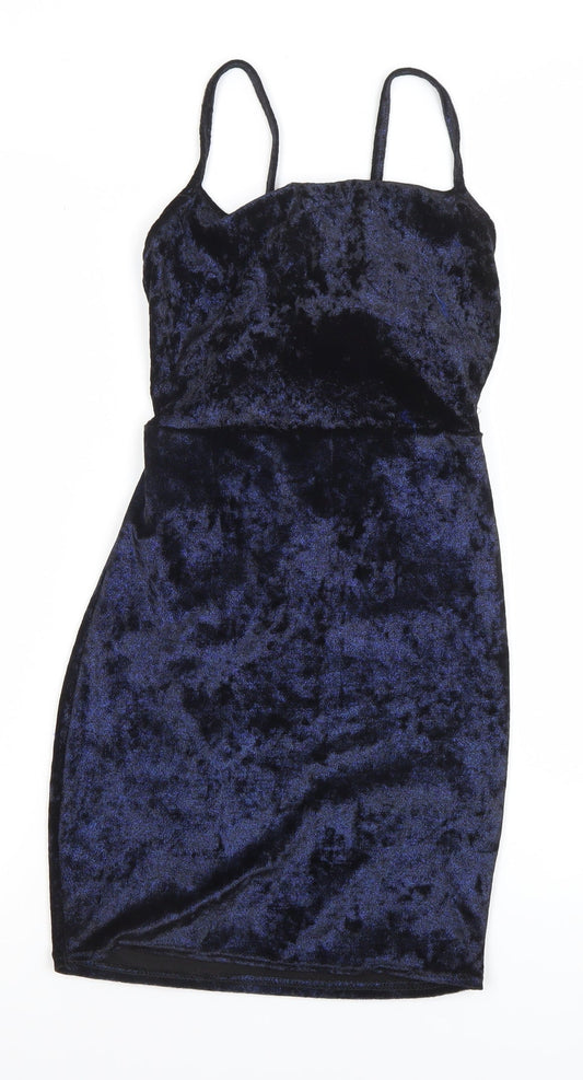 PrettyLittleThing Women Blue Velvet Bodycon Dress Size 8