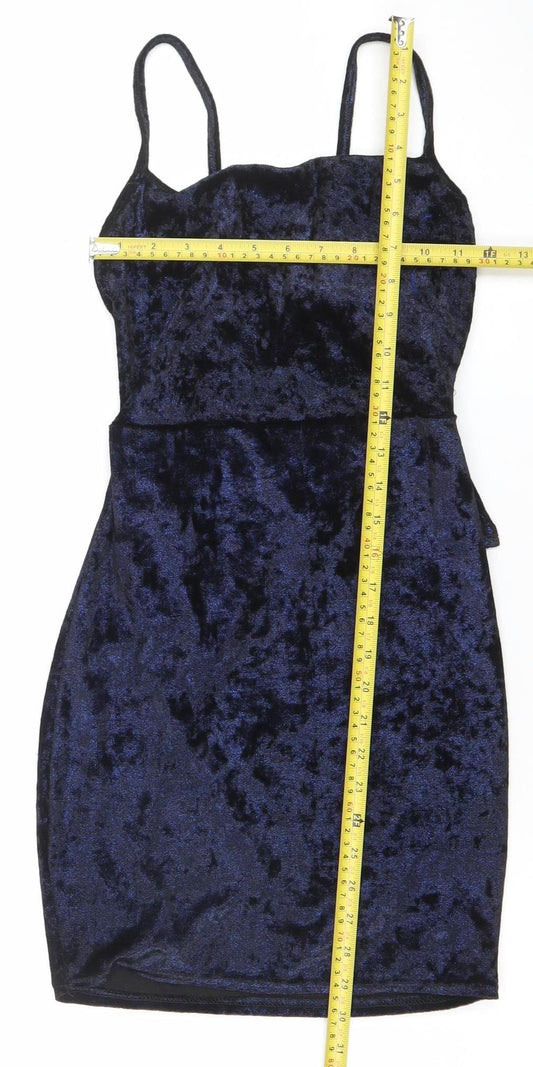 PrettyLittleThing Women Blue Velvet Bodycon Dress Size 8