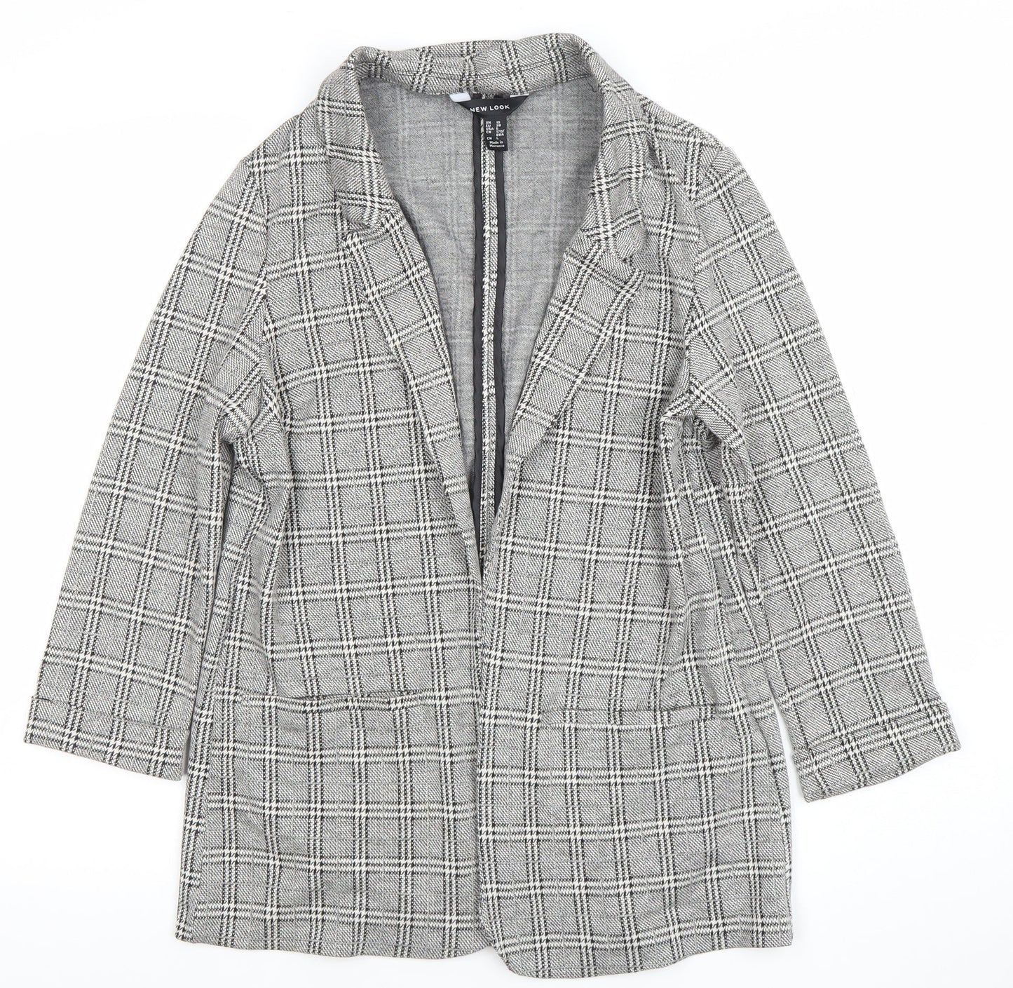 New Look Womens Grey Check Blazer Jacket Size 10 Regular Fit