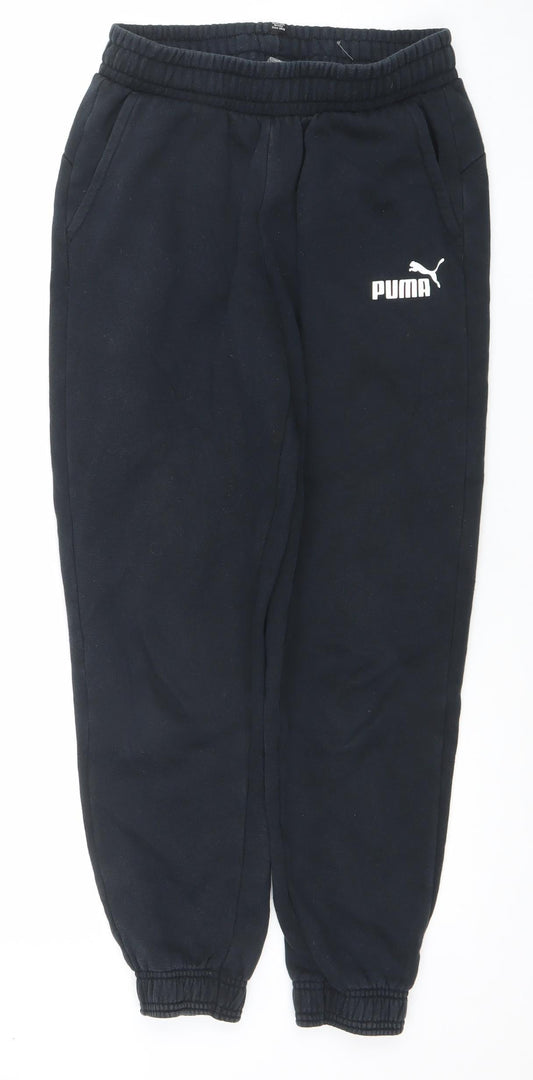 Puma Boys Black Jogger Trousers 13-14 Years Cotton Blend Fleece Sweatpants