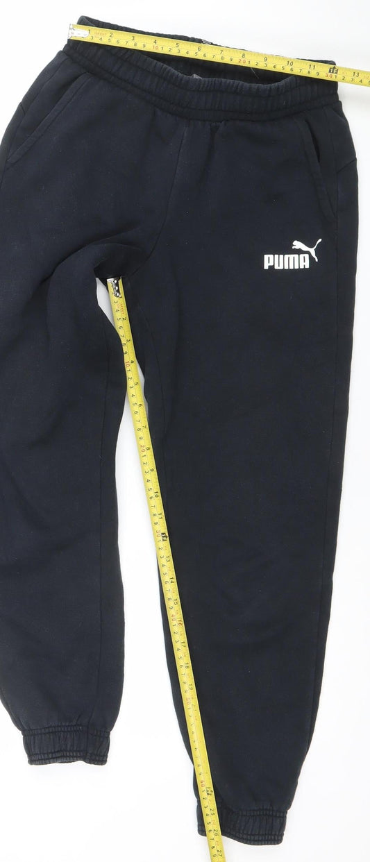 Puma Boys Black Jogger Trousers 13-14 Years Cotton Blend Fleece Sweatpants