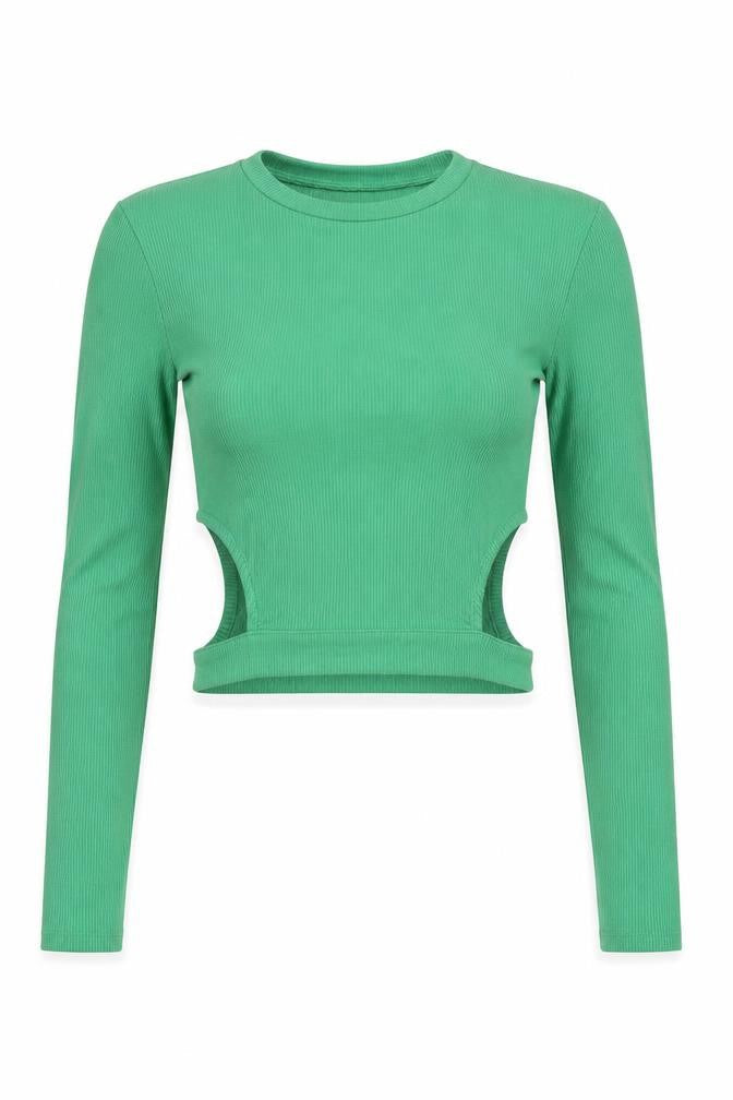 Pull & Bear Teens Green Cropped Long Sleeve Slim Fit Top XS