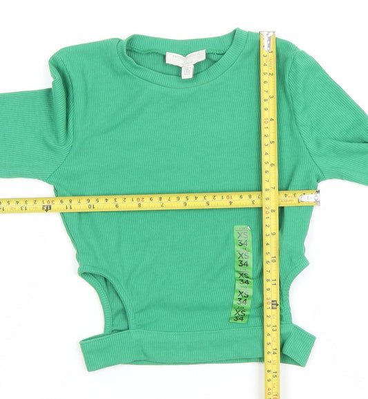 Pull & Bear Teens Green Cropped Long Sleeve Slim Fit Top XS