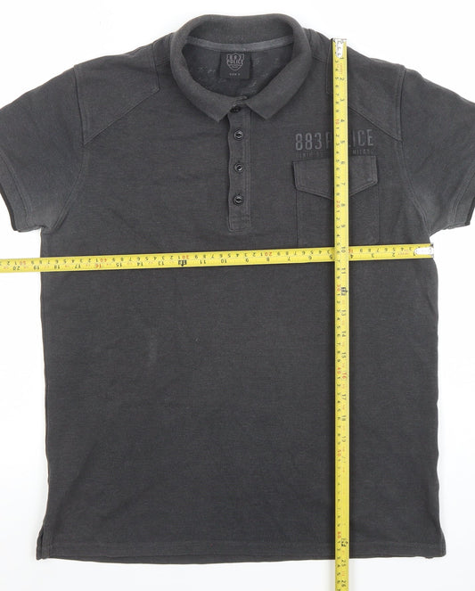 883 Police Men's Grey Slim Fit Cotton Polo Shirt Size M