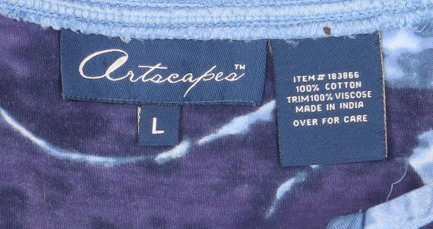 Antelope Womens Blue Tie Dye Sequin V-Neck 3/4 Sleeve Cotton Top Size L