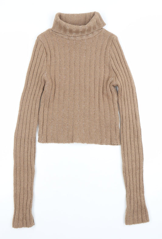 Staring at Stars Womens Beige Roll Neck Ribbed Knit Jumper Size S