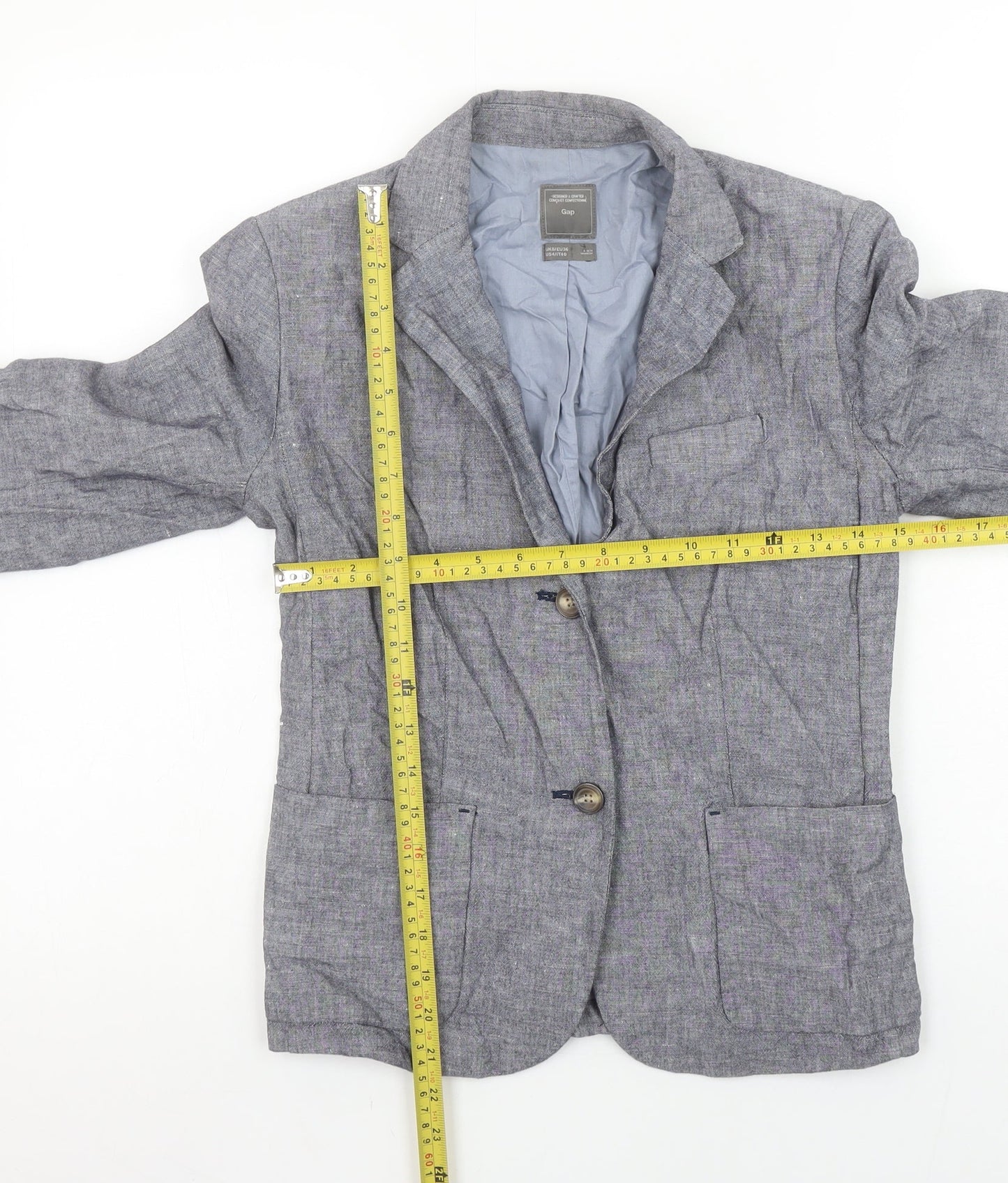 Gap Women's Grey Linen Blend Single-Breasted Blazer UK 8