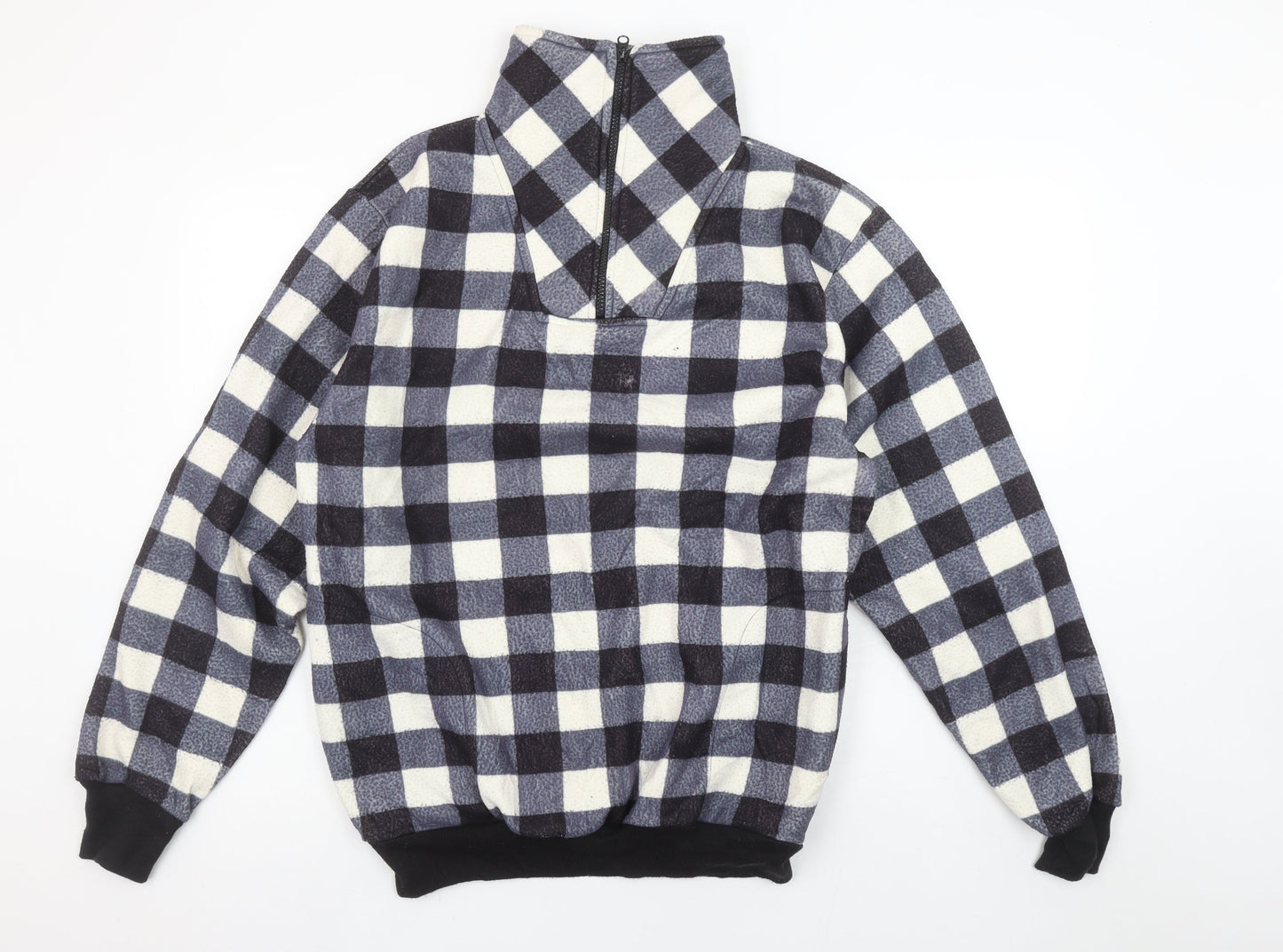 Stats Men's Black Check Fleece 1/4 Zip Pullover Sweatshirt XL
