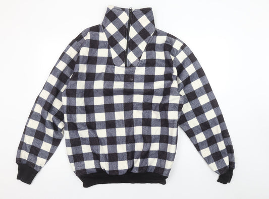Stats Men's Black Check Fleece 1/4 Zip Pullover Sweatshirt XL