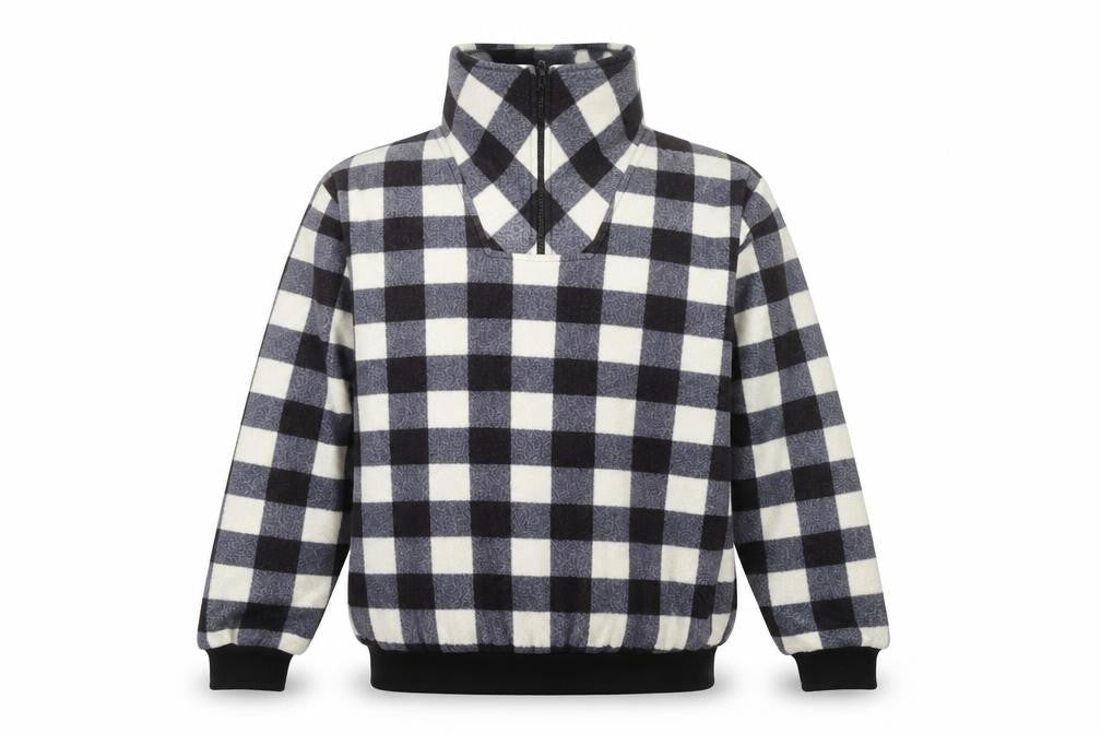 Stats Men's Black Check Fleece 1/4 Zip Pullover Sweatshirt XL