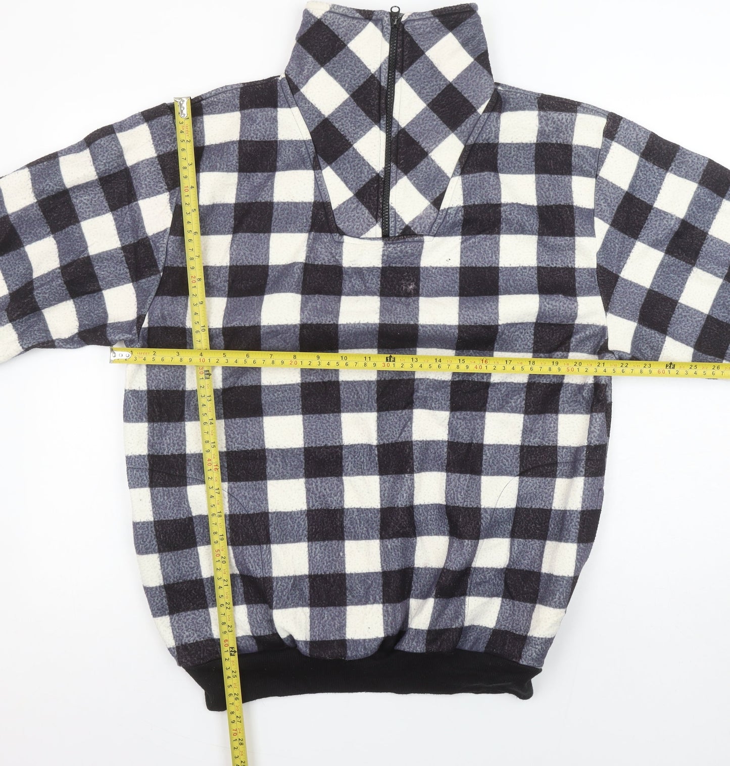 Stats Men's Black Check Fleece 1/4 Zip Pullover Sweatshirt XL