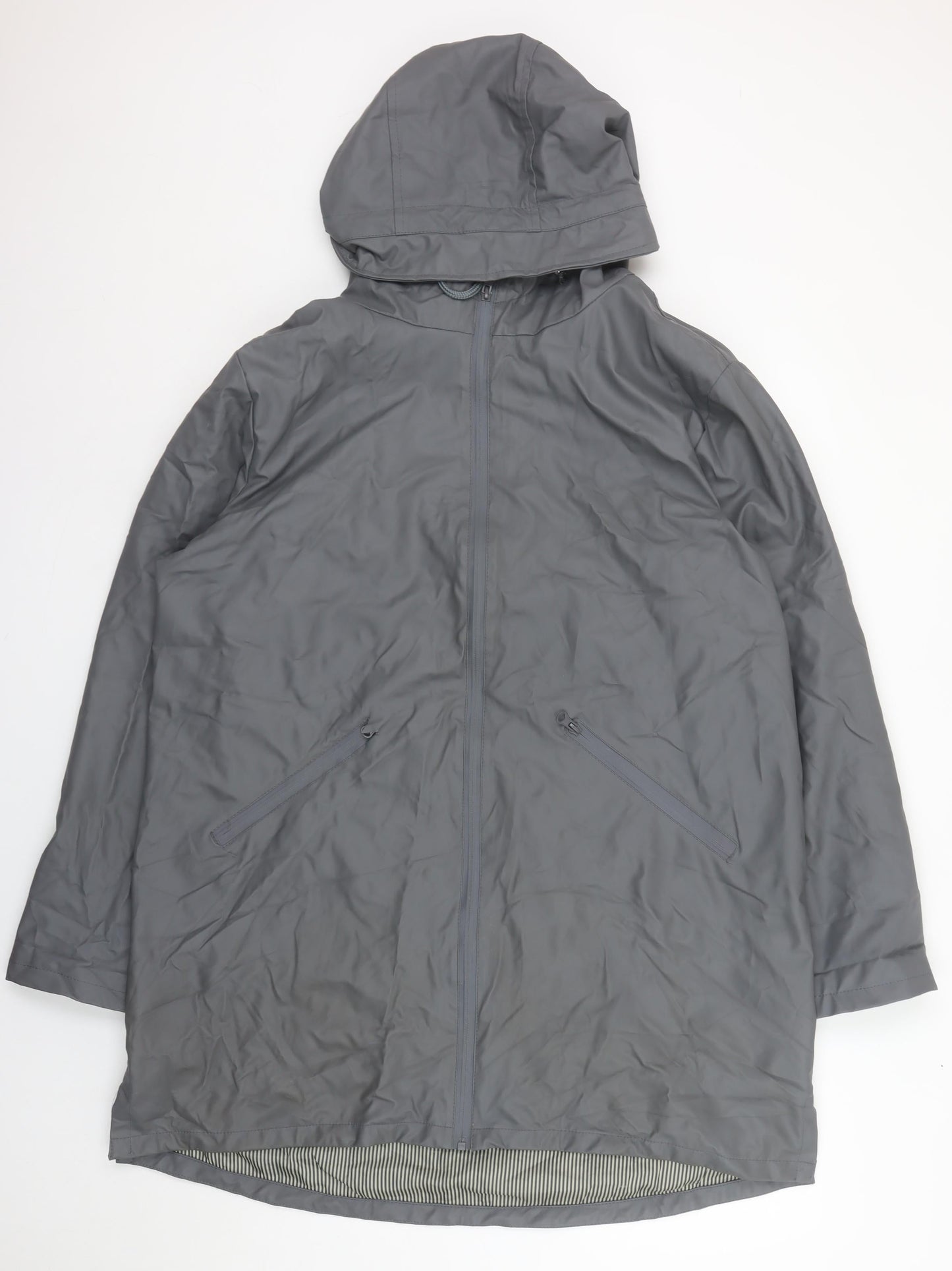 Tif Tiffy Women's Grey Long Hooded Waterproof Rain Coat L