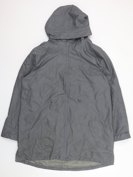 Tif Tiffy Women's Grey Long Hooded Waterproof Rain Coat L