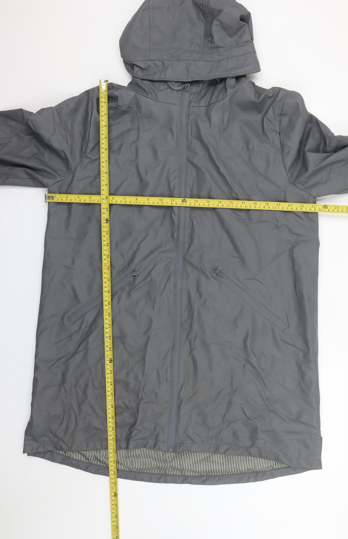 Tif Tiffy Women's Grey Long Hooded Waterproof Rain Coat L