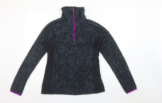 Columbia Women Black Geometric 1/2 Zip Pullover Fleece Sweatshirt M