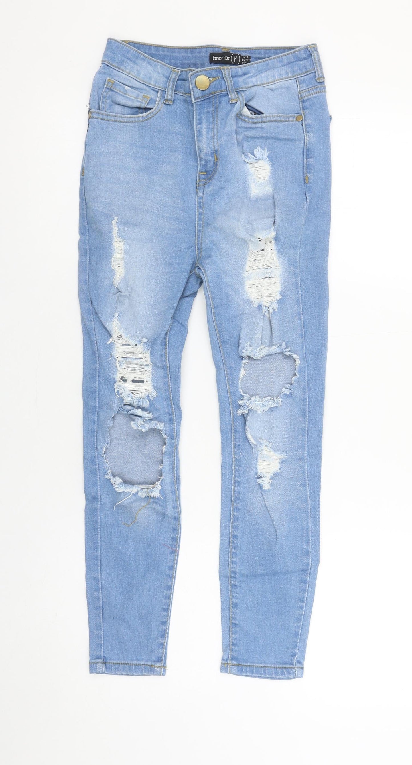 Boohoo Women’s Blue Petite UK 4 Distressed Skinny Jeans