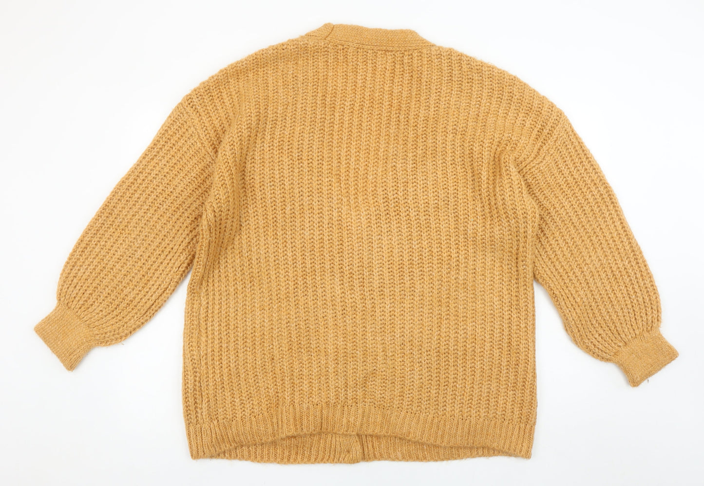 Stradivarius Women Beige Chunky-Knit V-Neck Cardigan Size M