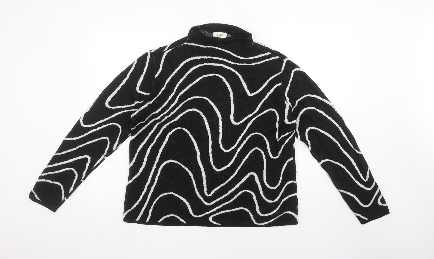 Jacqueline de Yong Women's Black L Mock Neck Geometric Knit Jumper