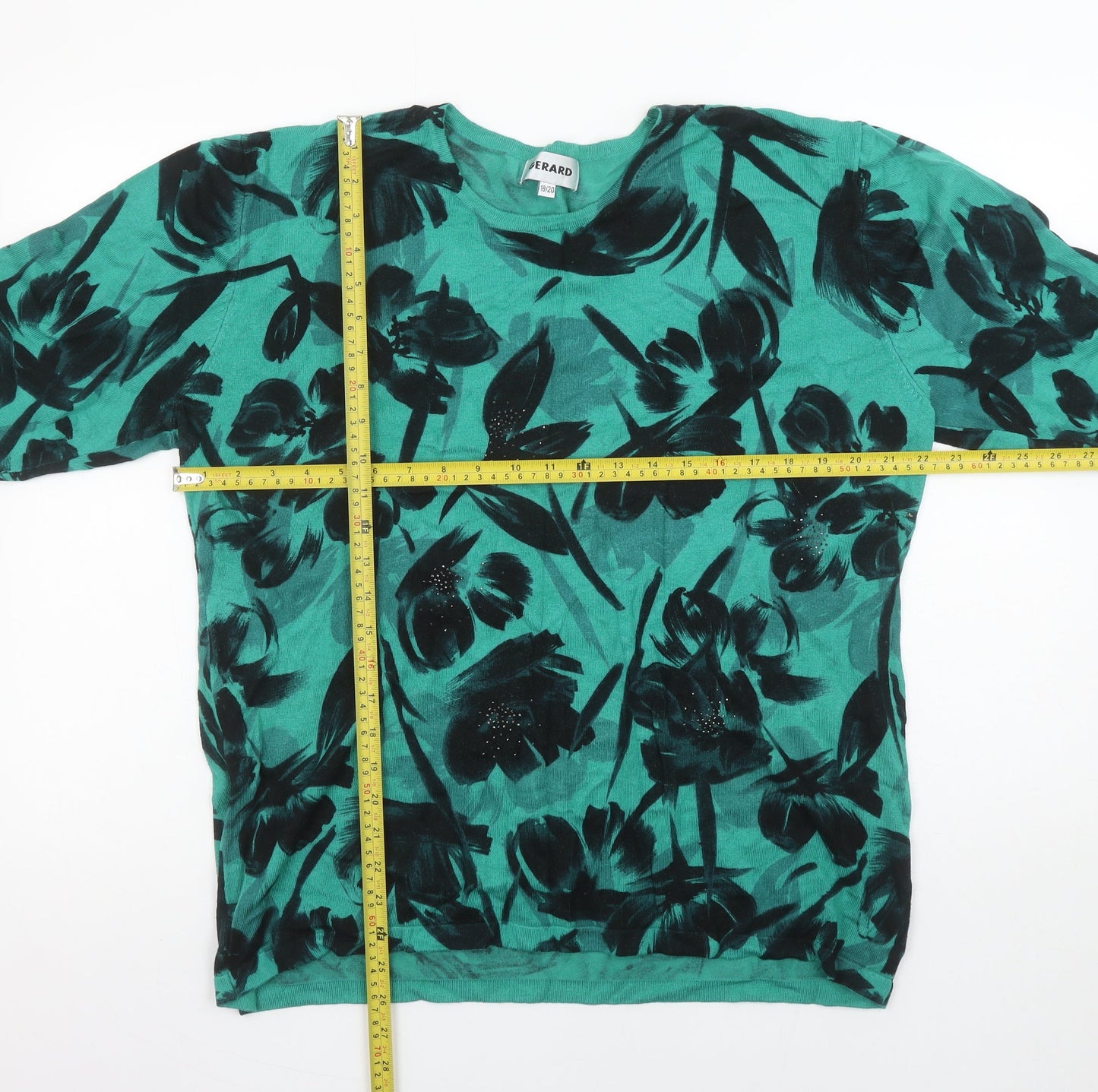 Gerard Womens Green Floral Knit Pullover Jumper Size 18/20