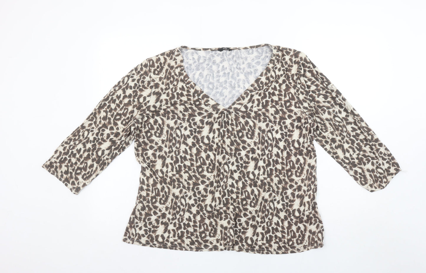 M&Co Women’s Brown Leopard Print V-Neck 3/4 Sleeve Blouse Size 22