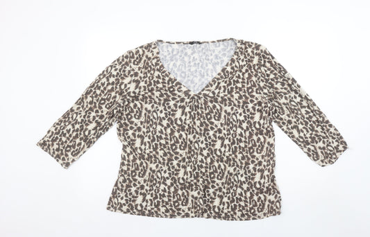 M&Co Women’s Brown Leopard Print V-Neck 3/4 Sleeve Blouse Size 22