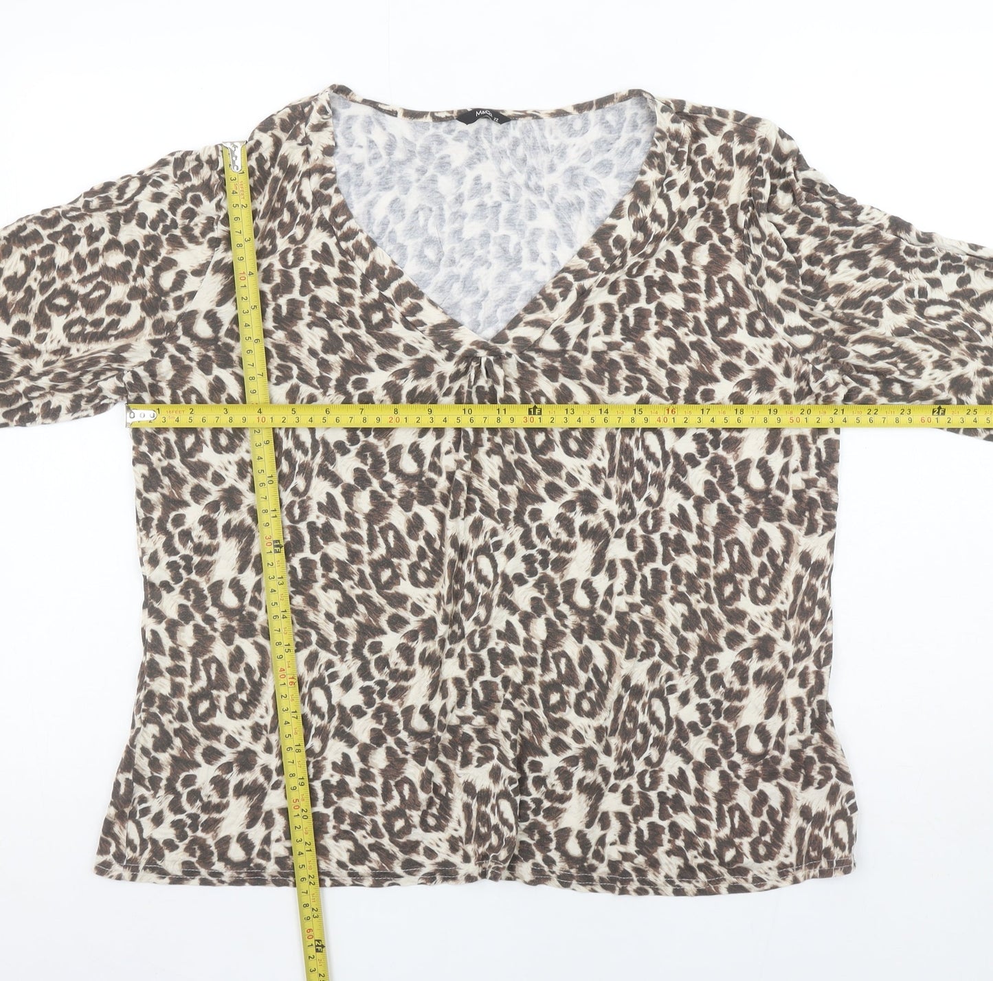 M&Co Women’s Brown Leopard Print V-Neck 3/4 Sleeve Blouse Size 22