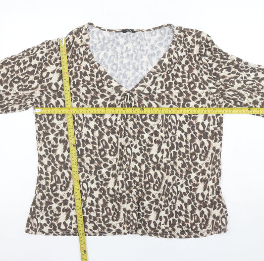 M&Co Women’s Brown Leopard Print V-Neck 3/4 Sleeve Blouse Size 22