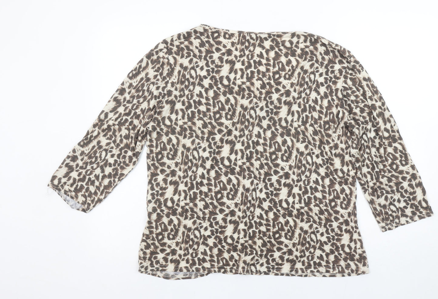 M&Co Women’s Brown Leopard Print V-Neck 3/4 Sleeve Blouse Size 22