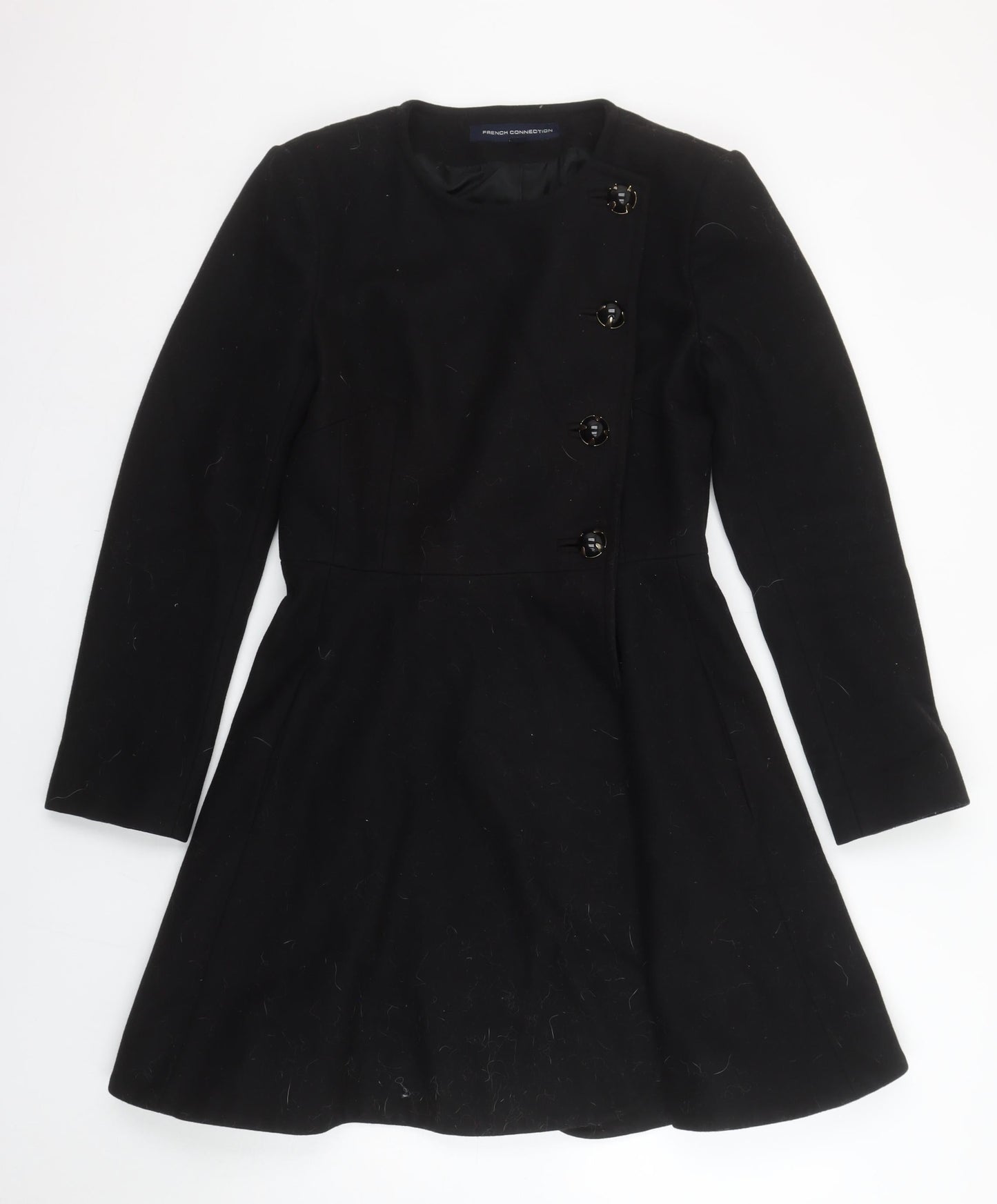 French Connection Women's Black Wool Blend Mid-Length Coat Size 10