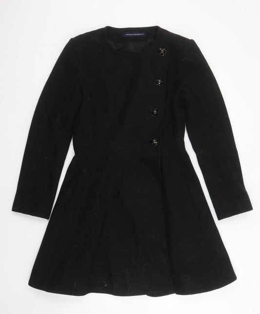 French Connection Women's Black Wool Blend Mid-Length Coat Size 10