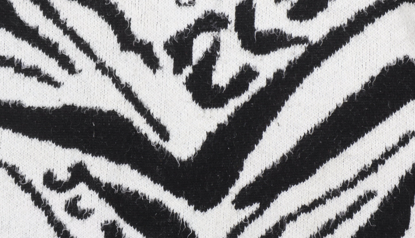 Topshop Women's Black Animal Print Roll Neck Jumper Size M