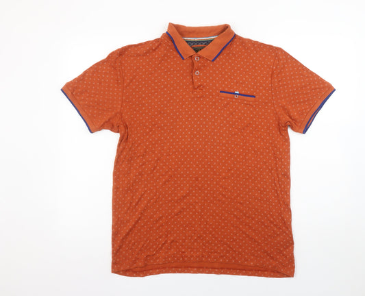 Next Mens Orange Geometric Polo Shirt Size M Regular Fit
